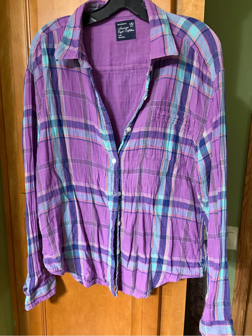 American Eagle Outfitters Purple Plaid Button-Down Shirt